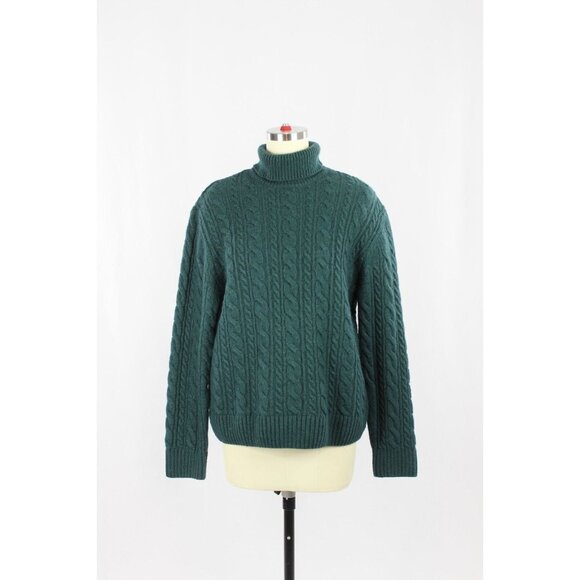 Zara Sweaters - ZARA Dark Green Acrylic Wool Blend Chunky Cable Knit Turtleneck Sweater, Size M